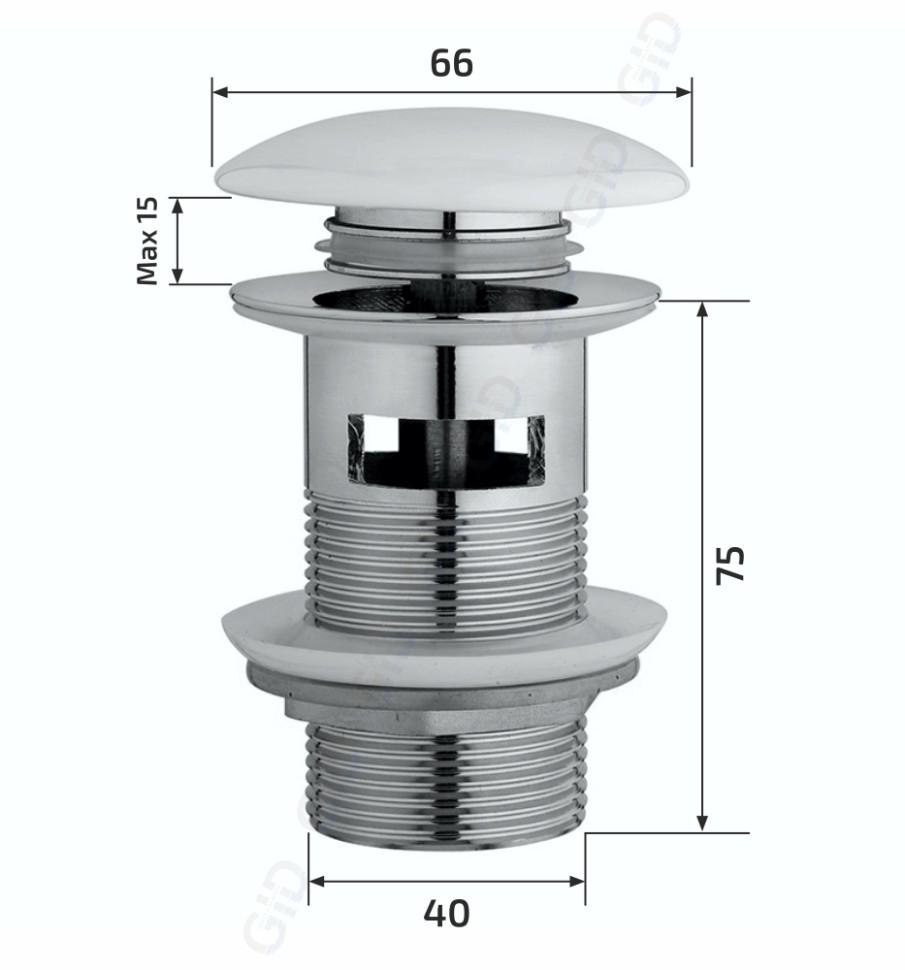 Донный клапан Gid без перелива Wh100 71101K белый 7x7x10