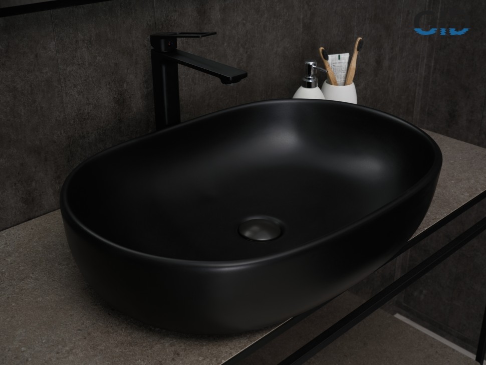 Раковина Gid Bm9026a 53369 накладная черная матовая 60x40x15