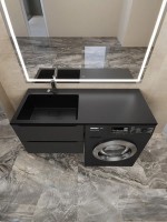 Раковина над стиральной машиной Uperwood Cosmos Quartz 120 см, левая, крыло справа, уголь