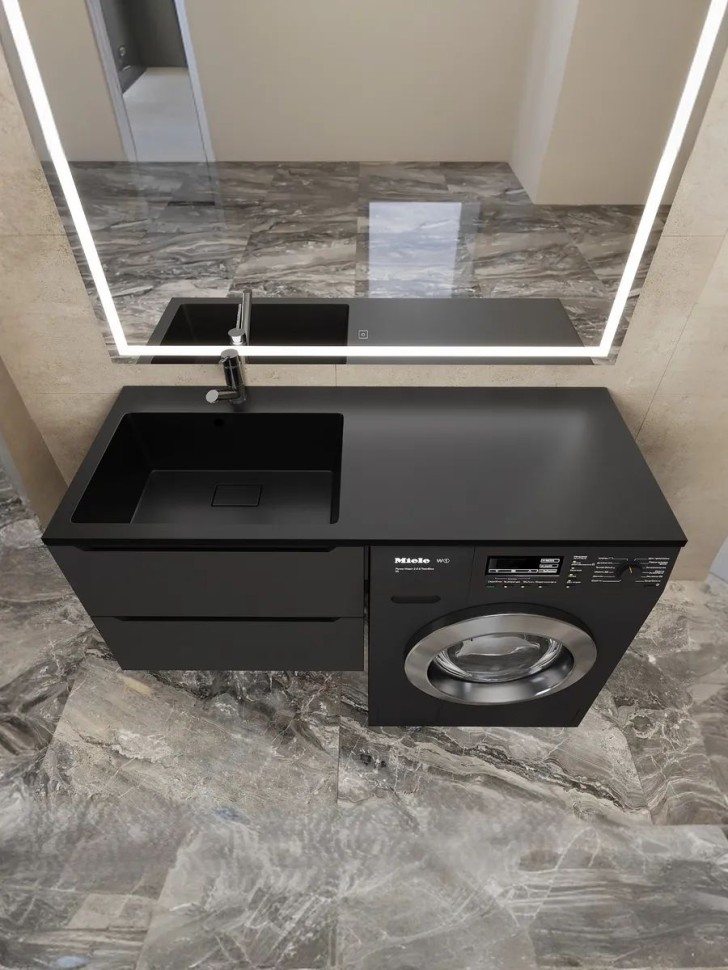 Раковина над стиральной машиной Uperwood Cosmos Quartz 120 см, левая, крыло справа, уголь