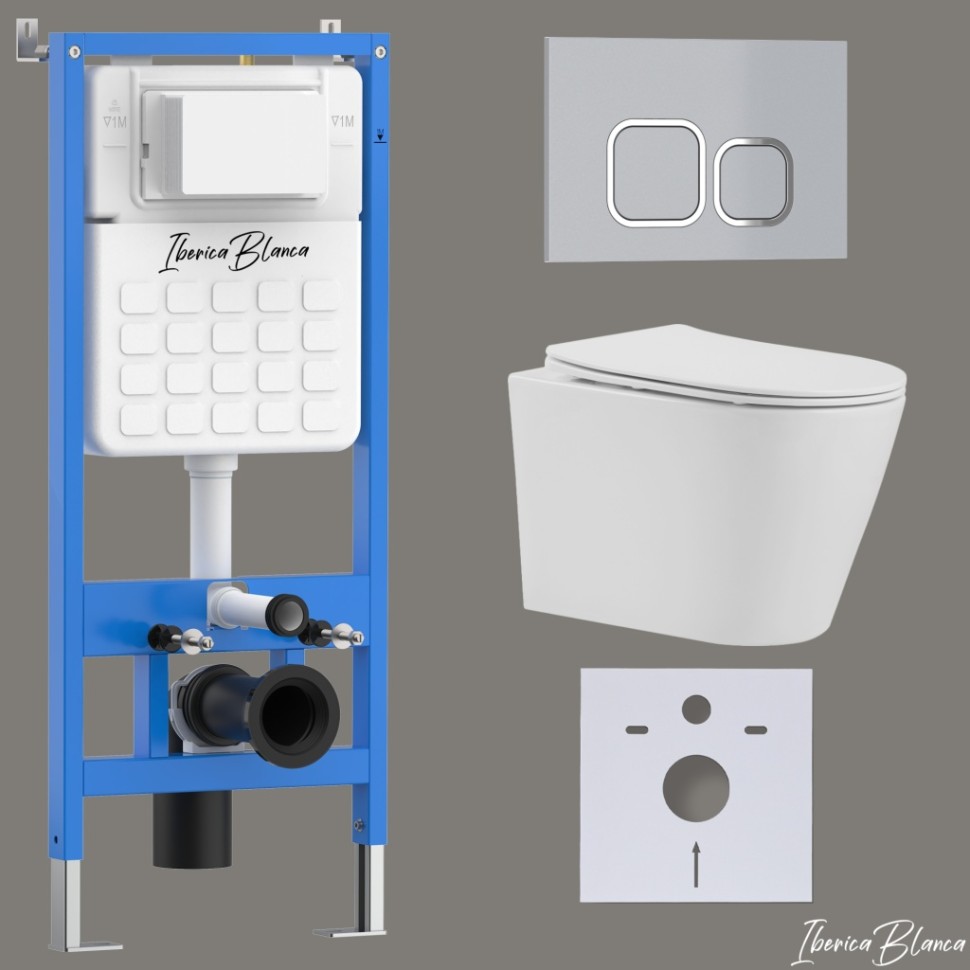Комплект 3в1 IBERICA BLANCA инсталляция SILENCIO, унитаз BURGOS ALTO белый, кнопка смыва ESTI-Q хром матовый (IB001.BRA.234.834)
