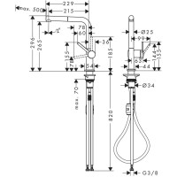 Смеситель для кухни Hansgrohe Talis M54 с выдвижным изливом, 1jet 72808670, черный матовый