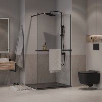 Душевая перегородка Niagara Nova NG-670-80ВLACK (80х195) черный матовый,стекло прозрачное,с полкой,1 место