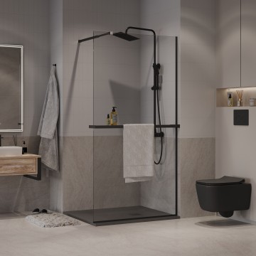Душевая перегородка Niagara Nova NG-670-80ВLACK (80х195) черный матовый,стекло прозрачное,с полкой,1 место
