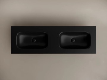 Раковина накладная мебельная CERAMICANOVA Grace прямоугольная 1410x457x137 с двумя чашами без отверстий под смеситель цвет черный матовый CN7022MBwx