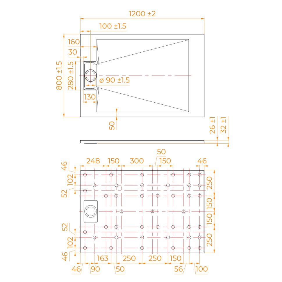 Душевой поддон прямоугольный RGW TUS-W Белый 800x1200