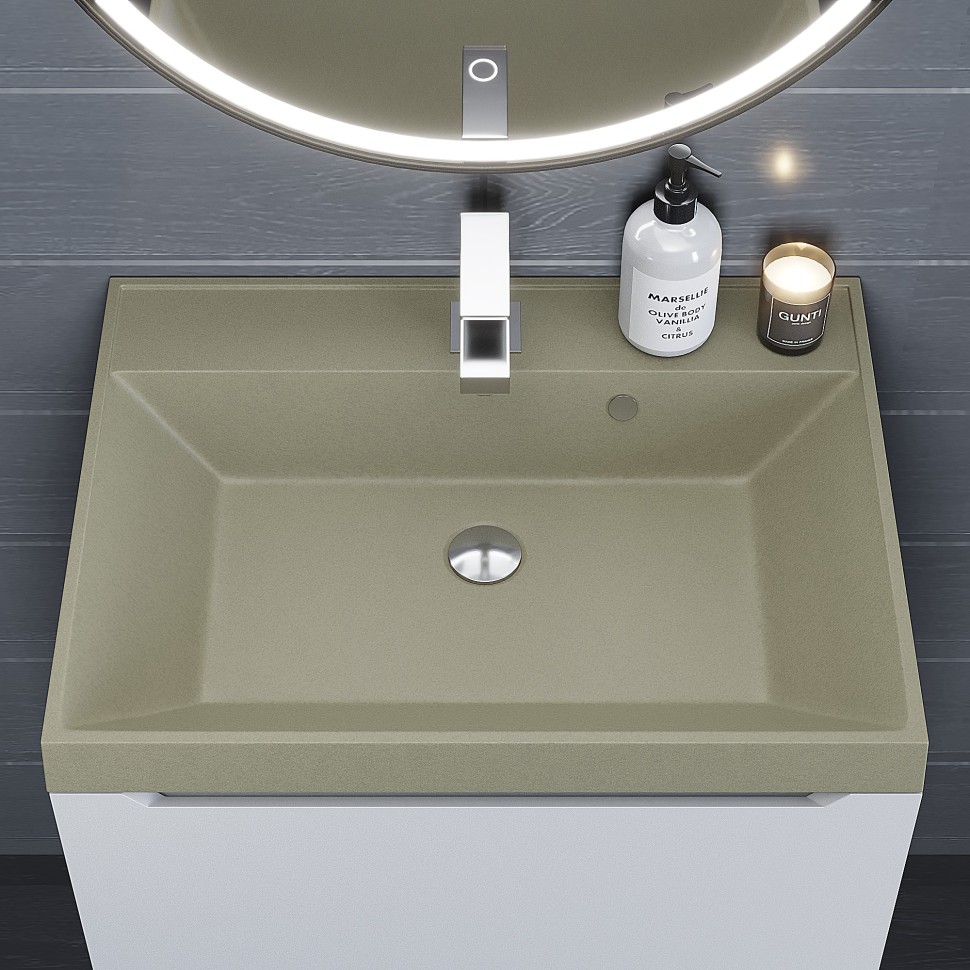 Раковина для ванной 60 см, Uperwood Classic Quartz, кварцевая, бежевая матовая, десерт