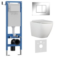 Комплект 3в1 IBERICA BLANCA инсталляция SILENCIO MINI, унитаз BILBAO ALTO белый, кнопка смыва INOX-C хром глянцевый (IB.001M.BLA.231.1131)