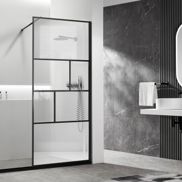 Душевая перегородка Волк-Ин (Walk-In) VSW-1HC100CFB, 1000*2000, черный, стекло прозрачное/рифленое
