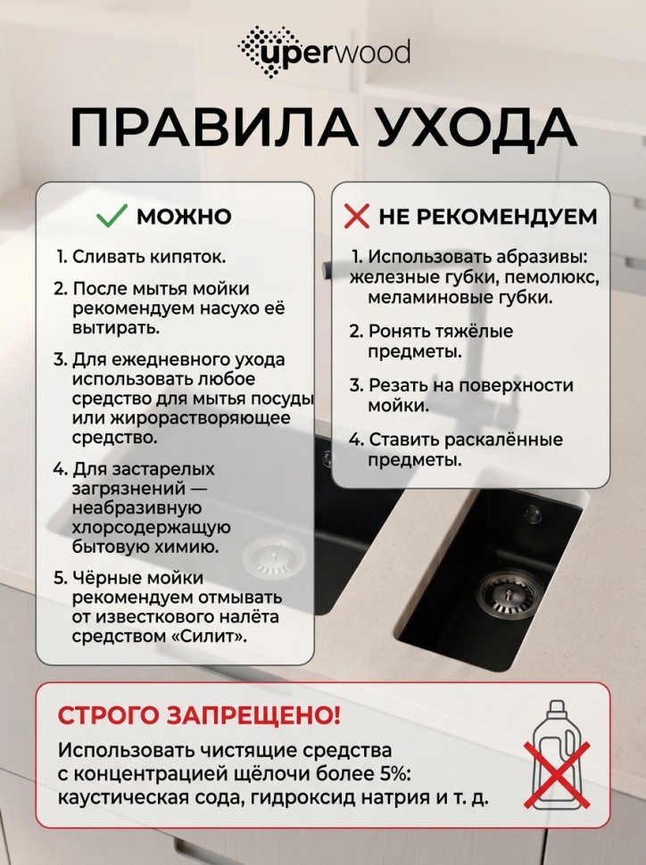 Кухонная мойка кварцевая Uperwood Кварц Премиум (Quartz Premium) UPD-03-07, уголь