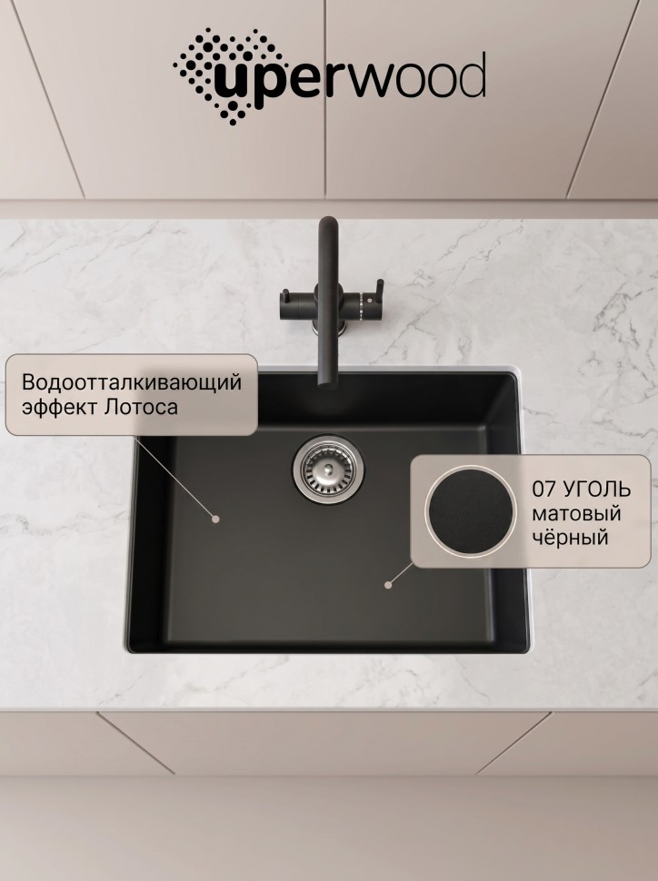 Кухонная мойка кварцевая Uperwood Кварц Премиум (Quartz Premium) UPD-03-07, уголь