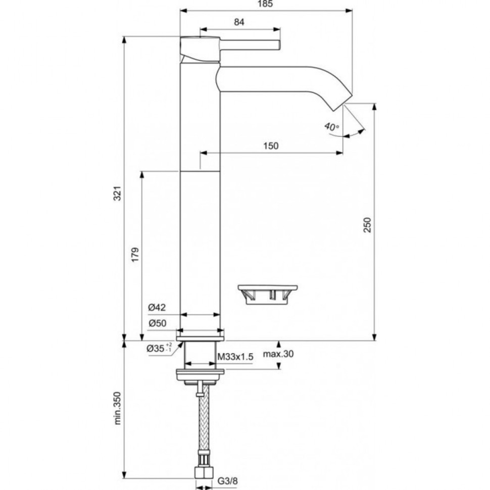 Ideal Standard CERALINE Смеситель для раковины высокий, черный мат