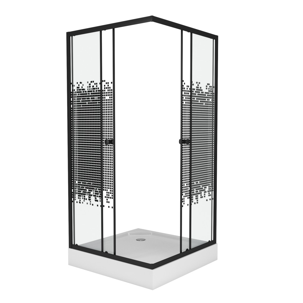 Душевой уголок Niagara Eco NG-008-14Q BLACK (80х80х195) низкий поддон(13см),черный,стекло мозаика,2 места