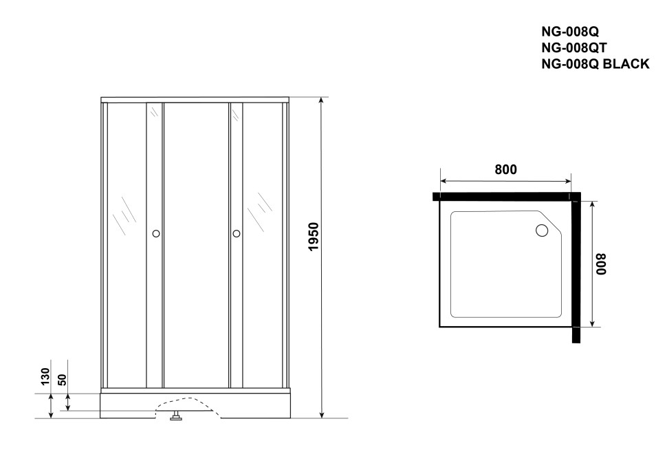 Душевой уголок Niagara Eco NG-008-14Q BLACK (80х80х195) низкий поддон(13см),черный,стекло мозаика,2 места