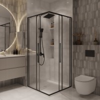 Душевое ограждение Niagara Nova NG-6824-34ВLACK (100х100х195) квадрат,черный матовый,двери раздвижные,стекло прозрачное,1 место