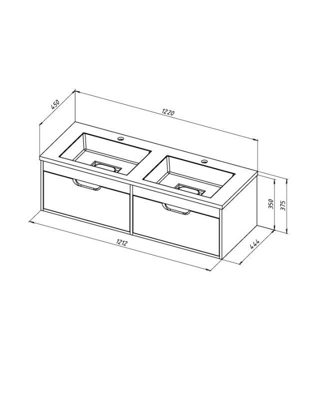 Тумба под двойную раковину Uperwood Modul 120 см, подвесная,атовая, белая/графит