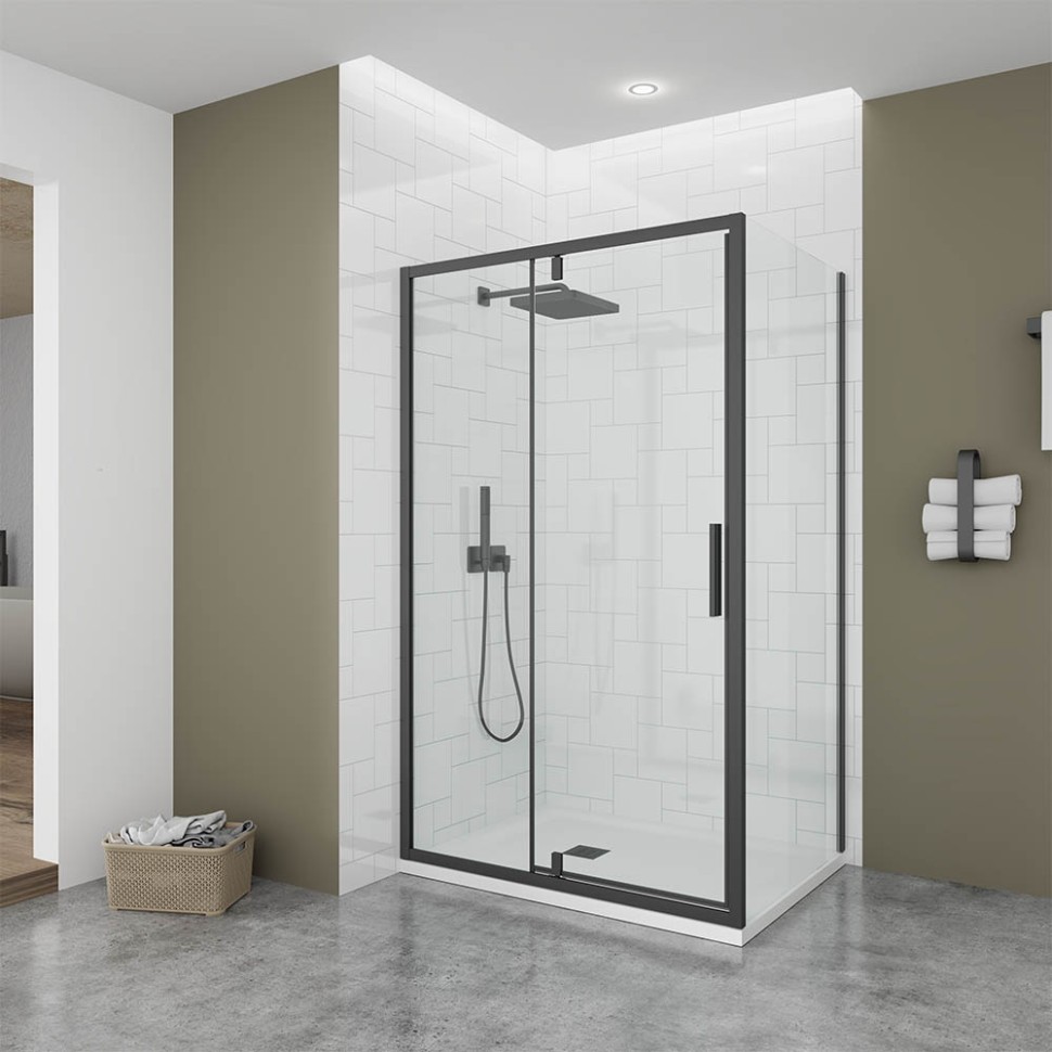 Душевой угол Veconi Ottimo P20SP B, 1200х700х1900 черный матовый, стекло прозрачное