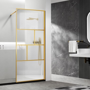 Душевая перегородка Волк-Ин (Walk-In) VSW-1HC800CFBG, 800*2000, браш. золото, стекло прозрачное/рифленое