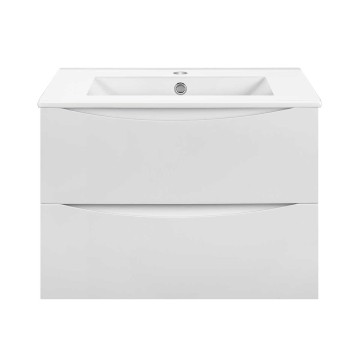 База под керамическую раковину Мия Слим (Mia Slim) 600 подвесная, 2 выкатных ящика микролифт, Белый глянцевый (G.White)
