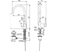 Ideal Standard CERALINE Смеситель для раковины с ручкой сбоку, с д/кл., хром