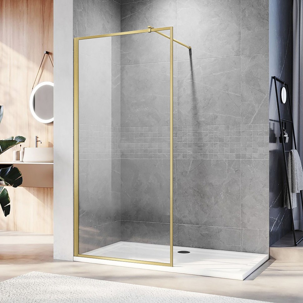 Душевая перегородка Veconi Korato KR-81G, 900x2000, брашированное золото, стекло прозрачное KR81G-90-01-C8