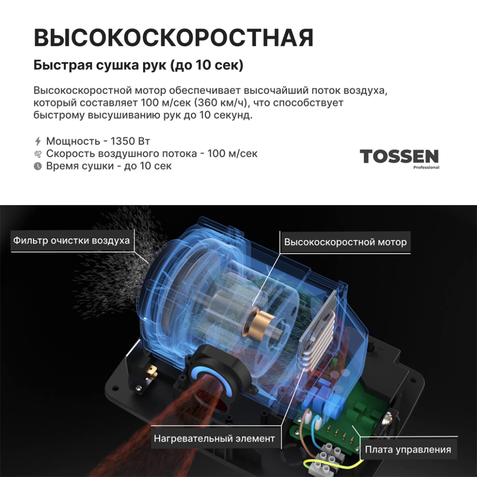 TOSSEN HSG 1310 MB - сушилка для рук (коллекция «Матовый чёрный»)