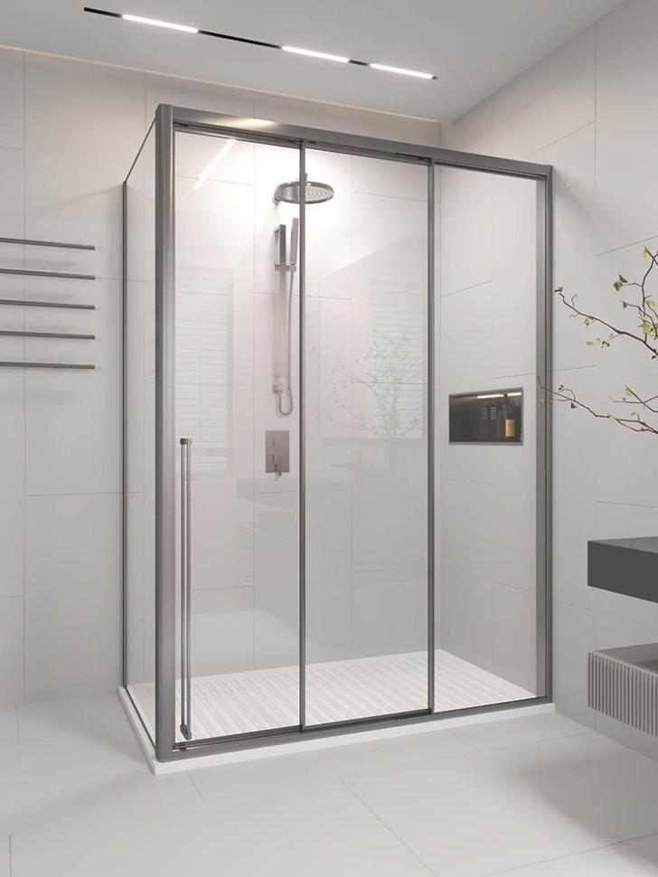 Душевой угол раздвижной Veconi Premium Ptato 300 SP GR-R, 1600х800x2000, брашированный графит, стекло прозрачное