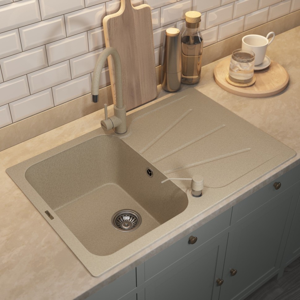 Кухонная мойка кварцевая Uperwood Quartz Premium UPD-04-02, прямоугольная, бежевая