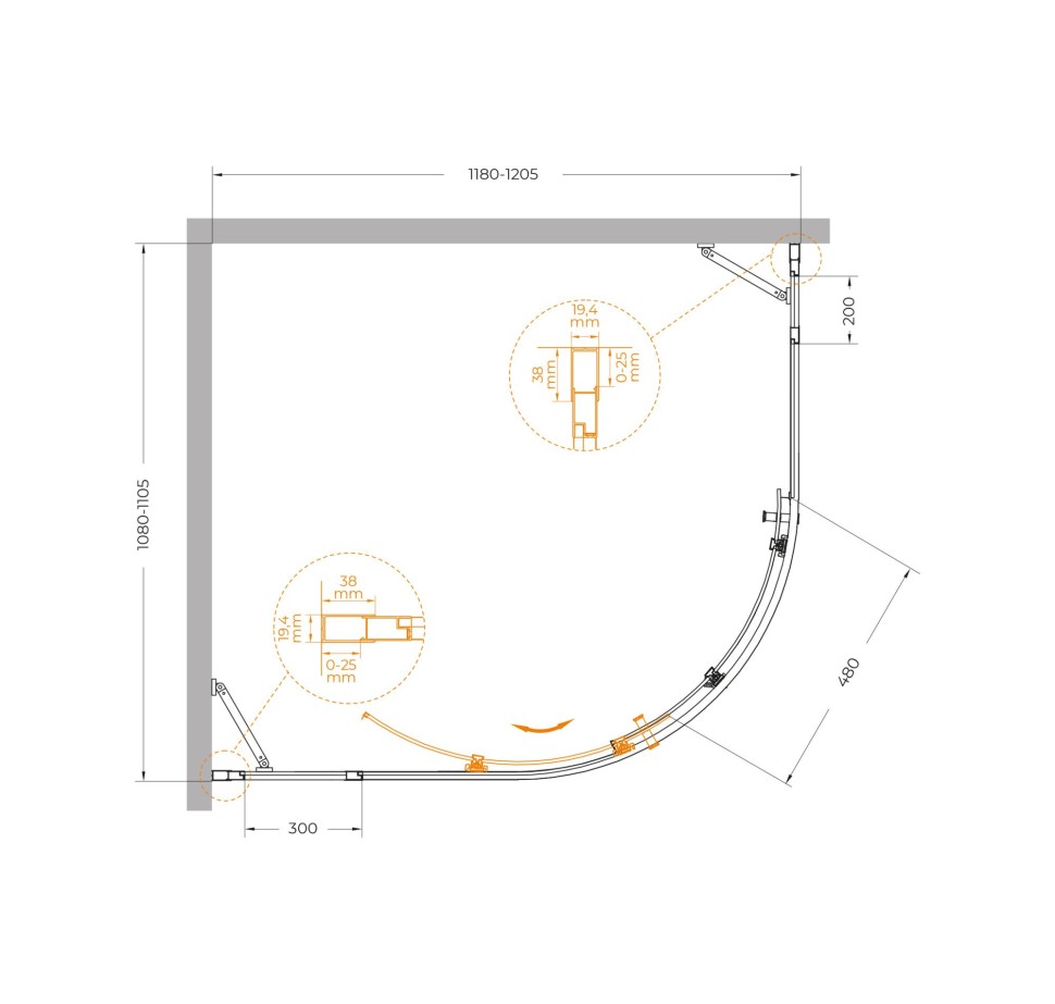 Душевой уголок CEZARES MOLVENO-RH-11-120/110-C-BORO-IV