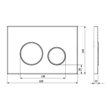 Кнопка смыва для унитаза Veconi Round VFR-WCH, 150х220х13, пластик, белый, кайма - хром глянцевый