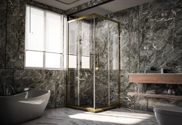 Душевой угол Veconi Premium Trento PTC-20G, 1000Х1000x2000, брашированное золото, стекло прозрачное