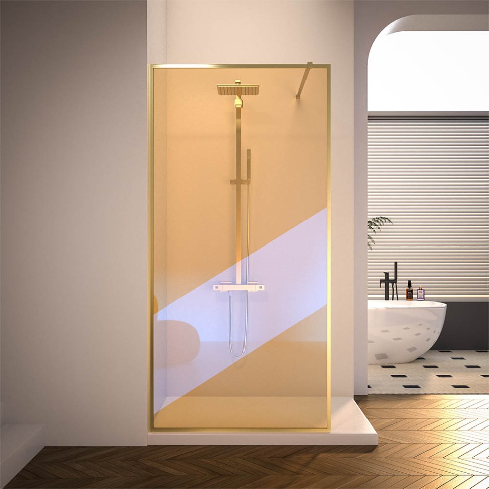 Душевая перегородка Veconi Korato KR-81GC, 1000x2000, брашированное золото, хамелеон New