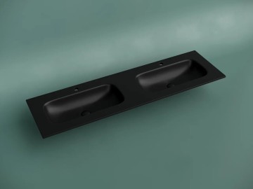 Раковина накладная мебельная CERAMICANOVA Grace прямоугольная 1610x457x137 с двумя чашами и отверстиями под смеситель цвет черный матовый CN7023MB