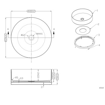 Раковина накладная ABBER Wasser Kreis AF2410BSP с черным основанием, сатин