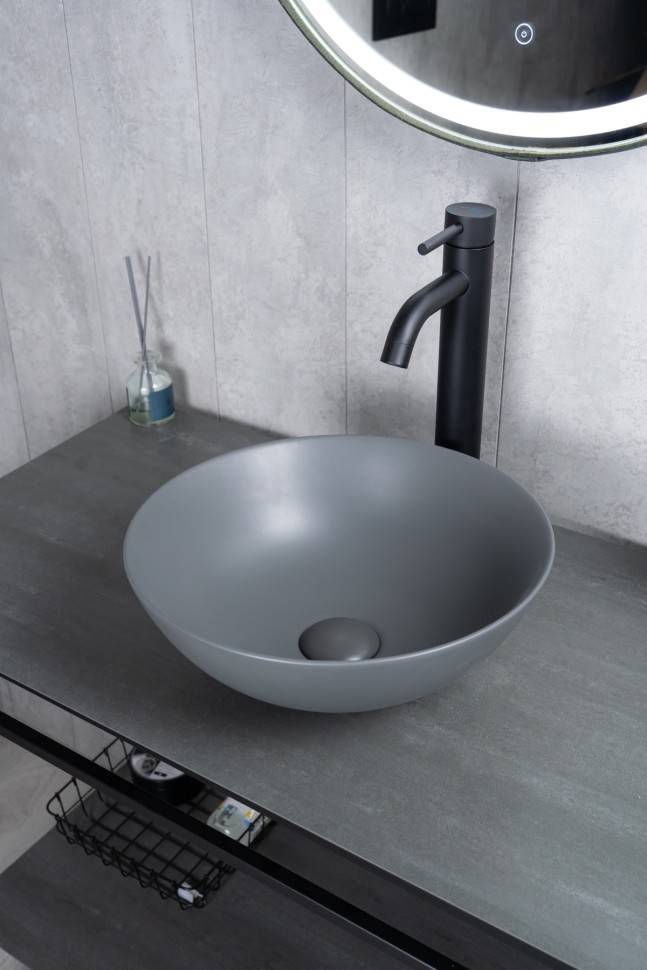 Раковина Gid 9081gnm 53404 накладная серая матовая 36x36x14