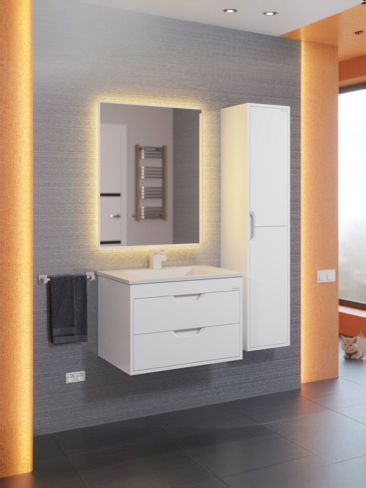 Шкаф-пенал для ванной подвесной Uperwood Modul 33х36х150 см, белыйатовый