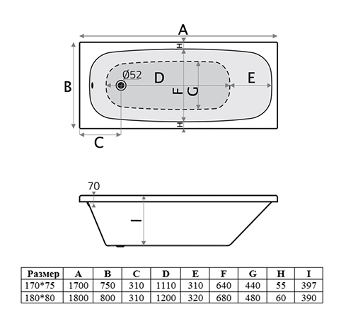 Ванна акриловая Vincea VBT-2S180-FR с каркасом 1800*800*430, пристенная, цвет белый