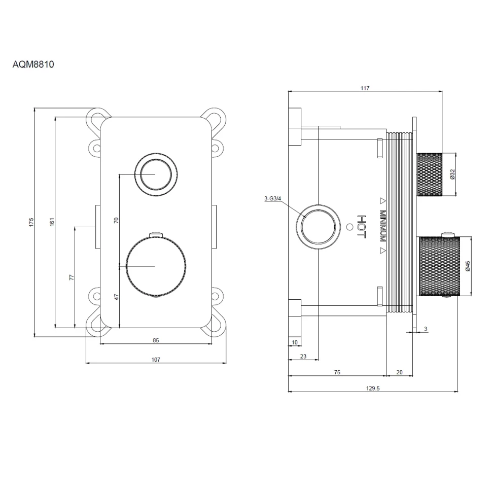 Смеситель с термостатом встраиваемый на 1 потребителя комплект с монтажной частью AQM8810MB
