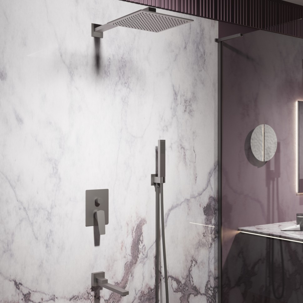 Душевой комплект Puro VSFW-5P1GM встраиваемый, 3 режима, вороненая сталь