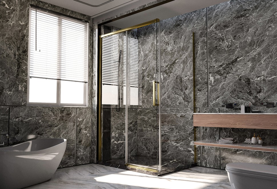 Душевой угол Veconi Premium Trento PTC-SP-40G, 1500х900x2000, брашированное золото, стекло прозрачное