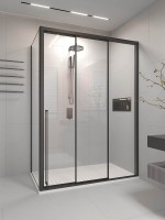 Душевой угол раздвижной Veconi Premium Prato 300 SP B-R, 1500х900x2000, черный матовый, стекло прозрачное