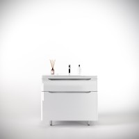 Тумба напольная STYLELINE "Марелла 90" (2 ящ.) Люкс антискрейтч белый глянец, PLUS с раковиной Марелла Люкс 900х400