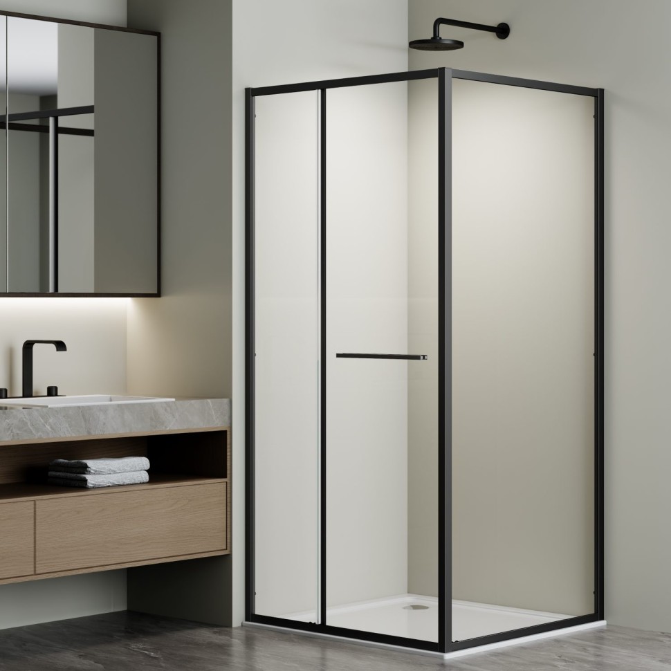 Душевой уголок Альфа (Alpha) VSRW-3AL9010CLB, 1000*900, черный, стекло прозрачное