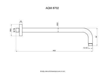 AQM8702BG Держатель верхнего душа, L=400 мм, настенный, золото шлифованное