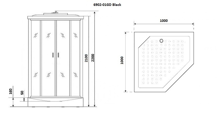 Душевая кабина Niagara Premium NG-6902-01GD BLACK (100х100х220) низкий поддон(16 см),черный,стекло тонированное,4 места