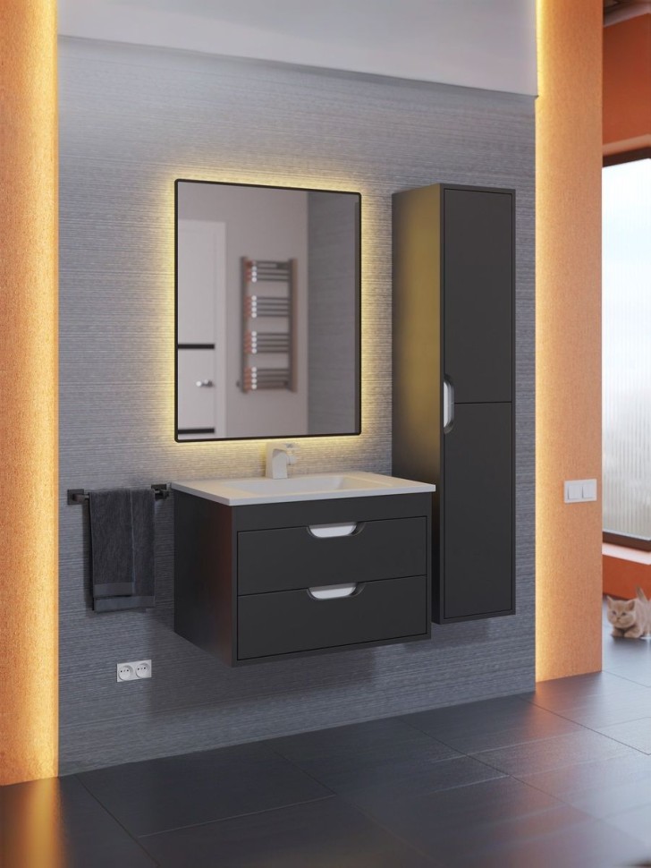 Шкаф-пенал для ванной подвесной Uperwood Modul 33х36х150 см, черныйатовый