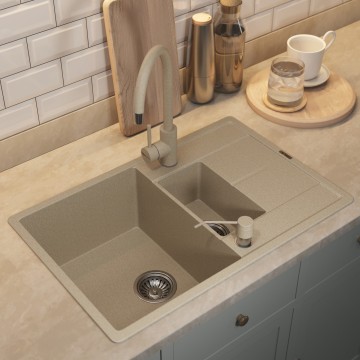 Кухонная мойка кварцевая Uperwood Quartz PremiumUPD-05-02, прямоугольная двухсекционная, бежевая