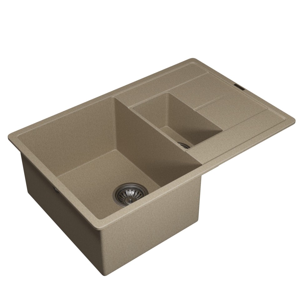 Кухонная мойка кварцевая Uperwood Quartz PremiumUPD-05-02, прямоугольная двухсекционная, бежевая