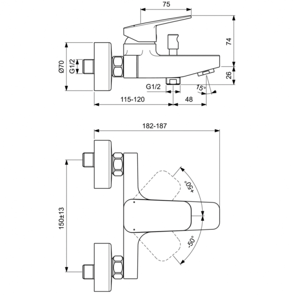 Ideal Standard CERAFINE O Смеситель настенный для ванны/душа, хром