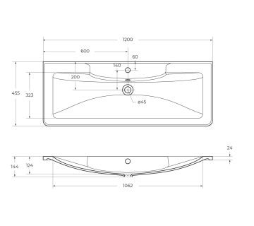Раковина из искусственного камня BelBagno BB1200/455-LV-ART-ALR-NERO, чёрная матовая